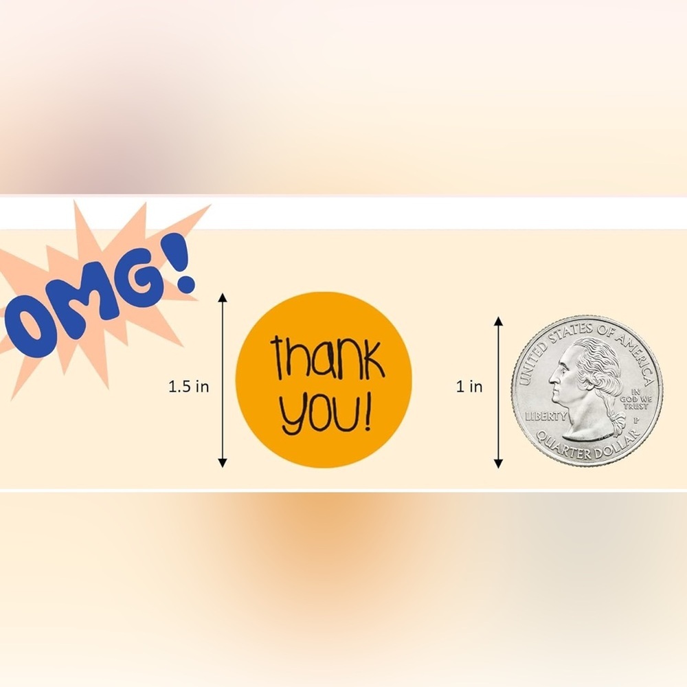 50 Count - Vibrant thank you! Stickers, Multi-Colored, Colorful, 1.5 inches - Picture 5 of 12